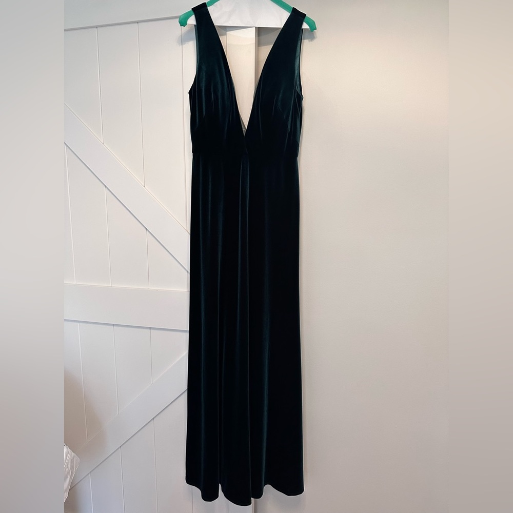 Jenny Yoo Logan Deep-V Velvet Column Gown Size 8 - Dark Emerald